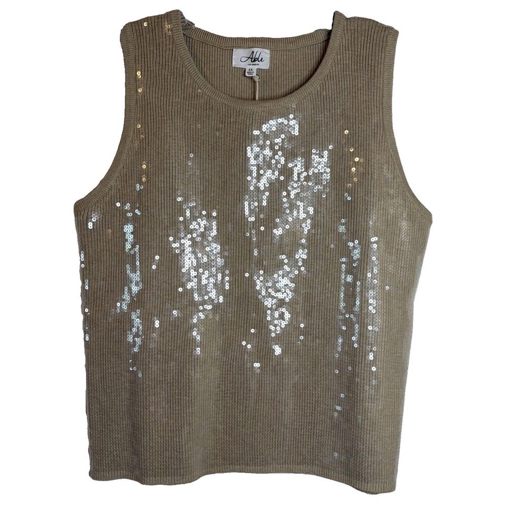 NWT Able "You're A Star" Sequin Sleeveless Tan Sweater  Size 1X